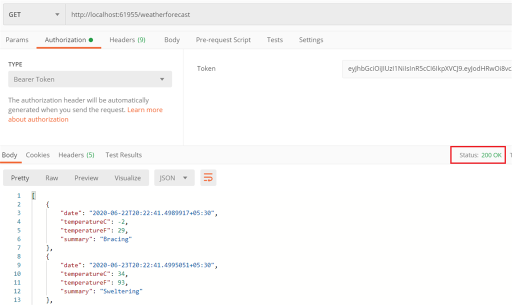 call get method of weatherforecast controller 